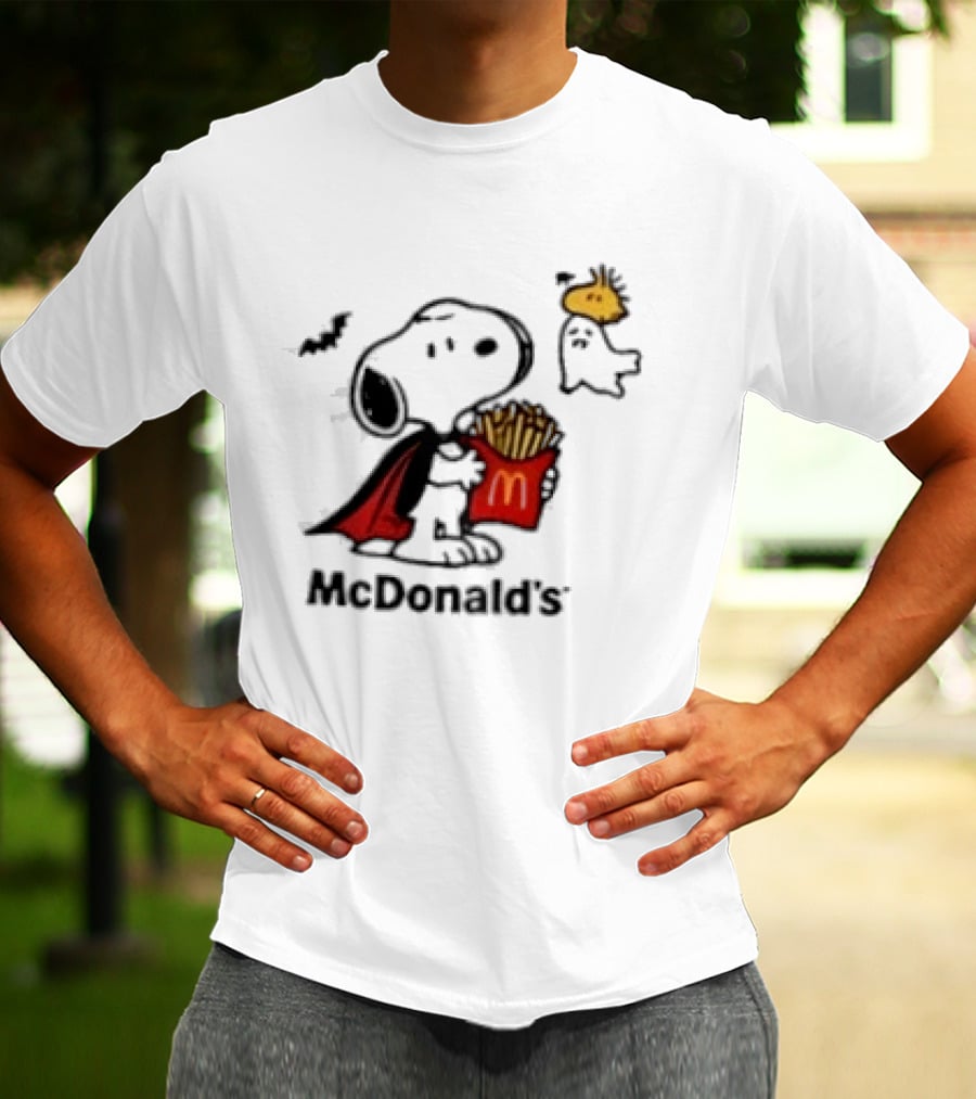 Snoopy McDonald's Halloween French Fries Woodstock Bat Iconic Collaboration T-Shirt