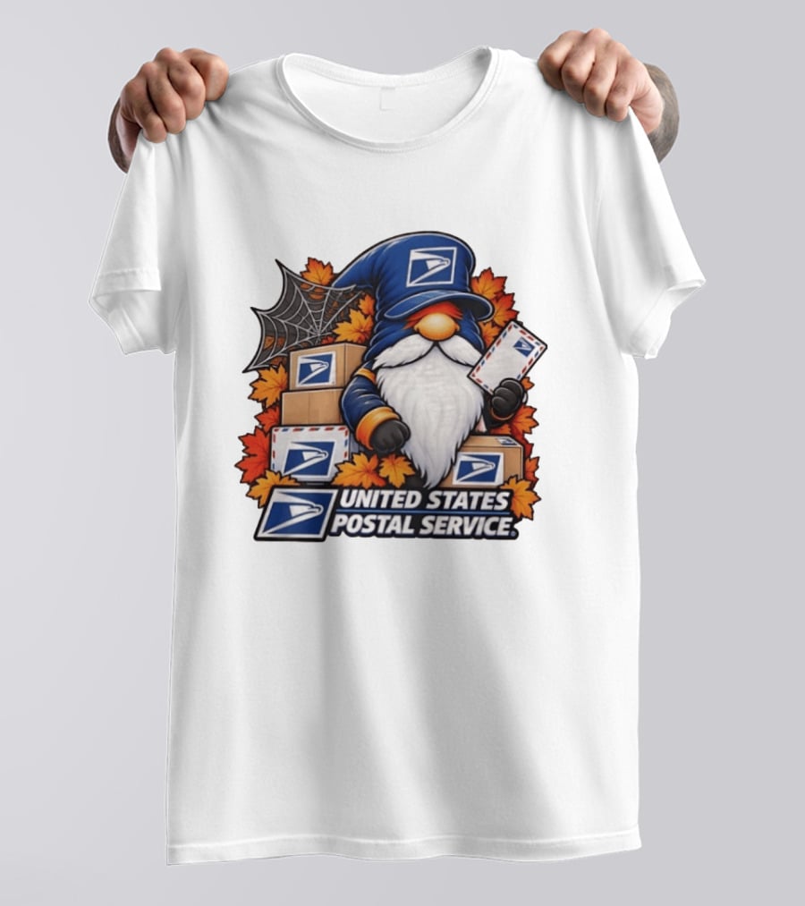 United States Postal Service Halloween Gnome With Mail And Fall Leaves T-Shirt
