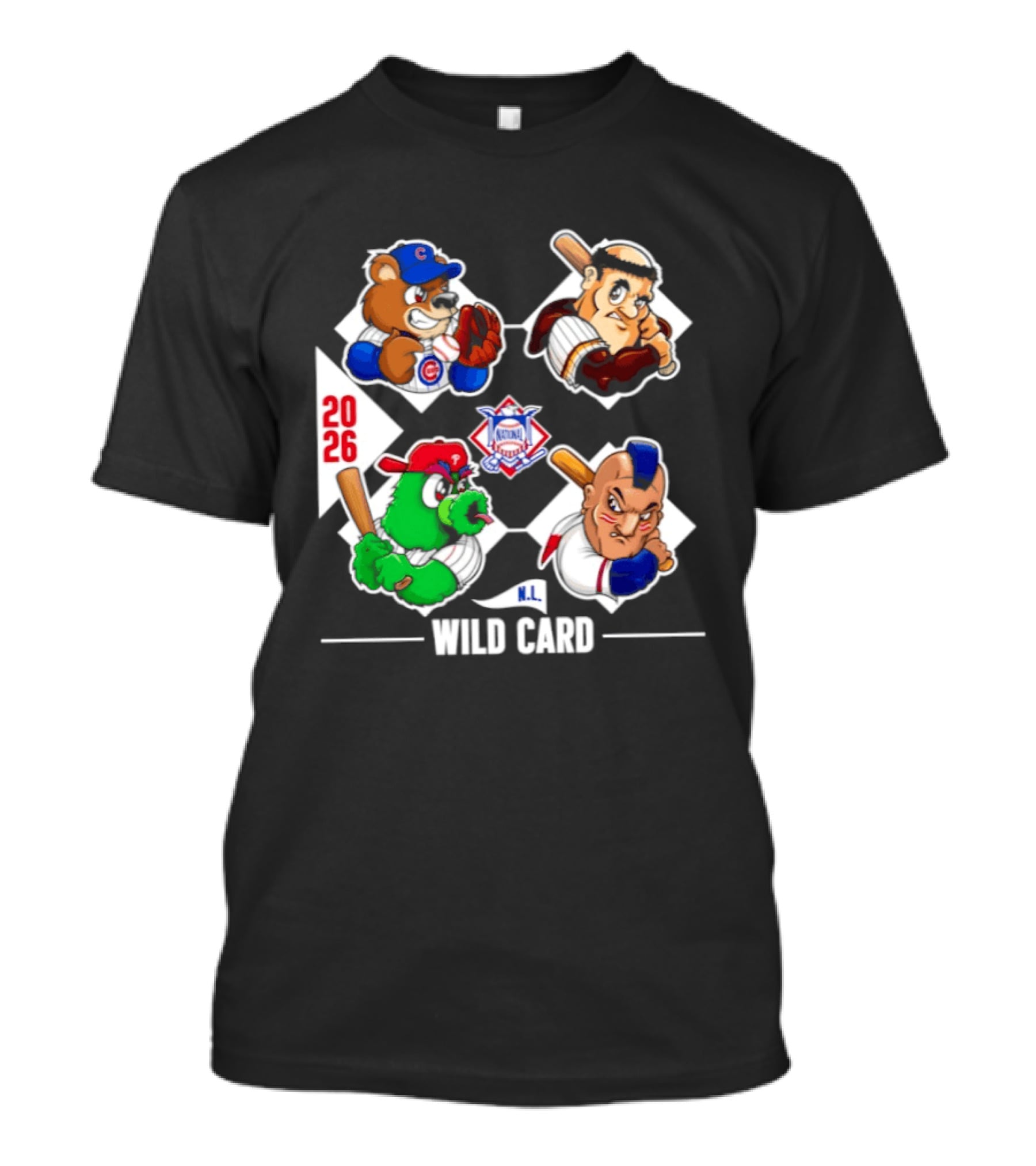 2026 National League Wild Card Cubs Baseball Cartoon Characters T-Shirt