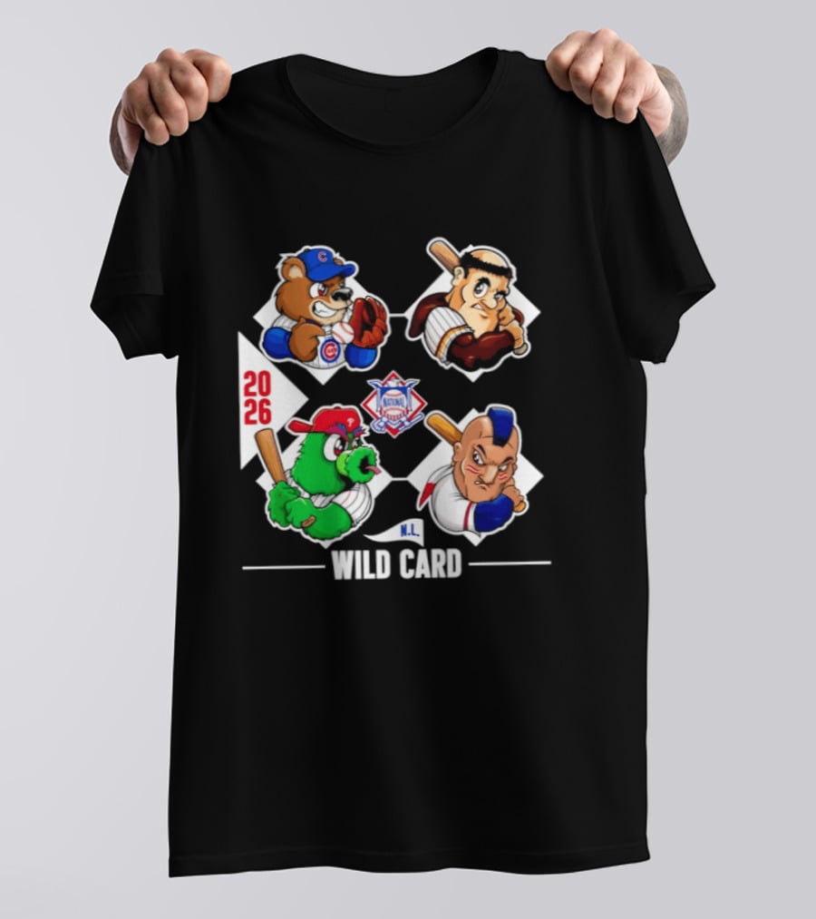 2026 National League Wild Card Cubs Baseball Cartoon Characters T-Shirt