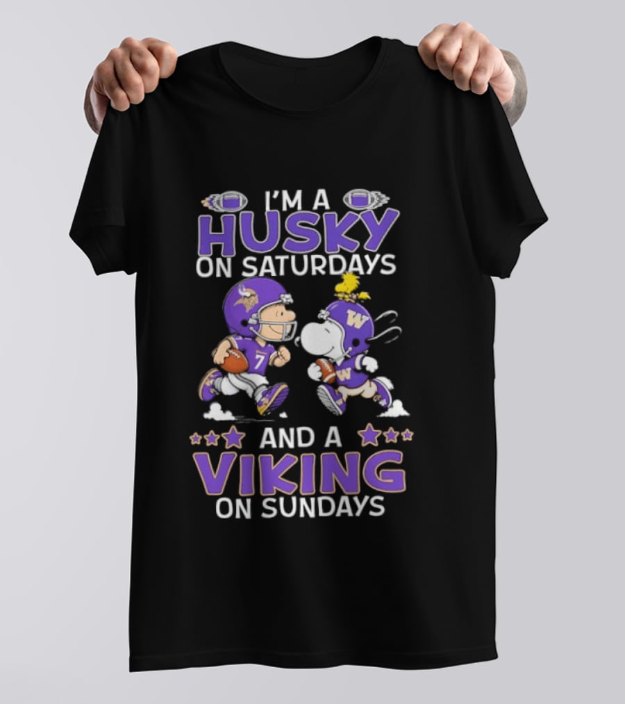 Charlie Brown Snoopy Husky Saturdays Viking Sundays Football Fans T-Shirt