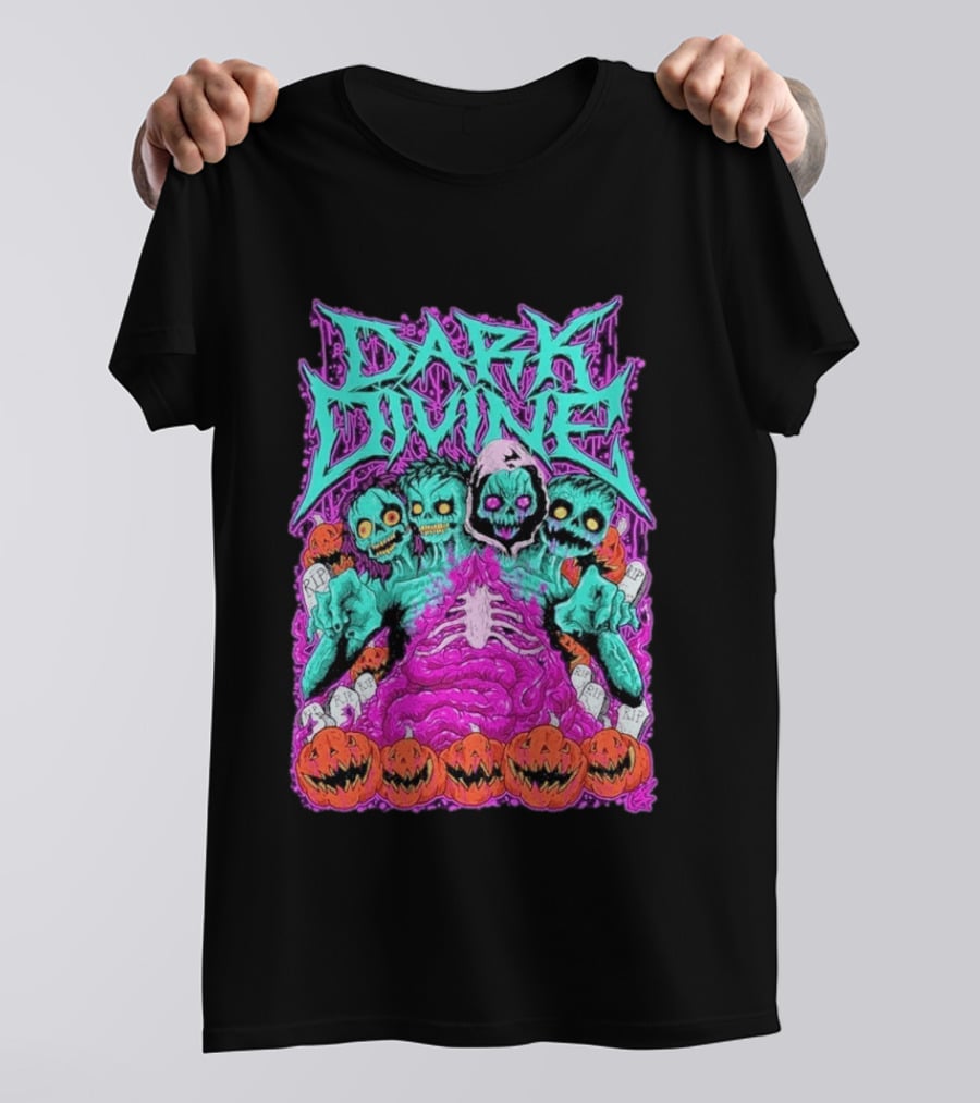 Dark Divine Skeletons With RIP Pumpkins T-Shirt