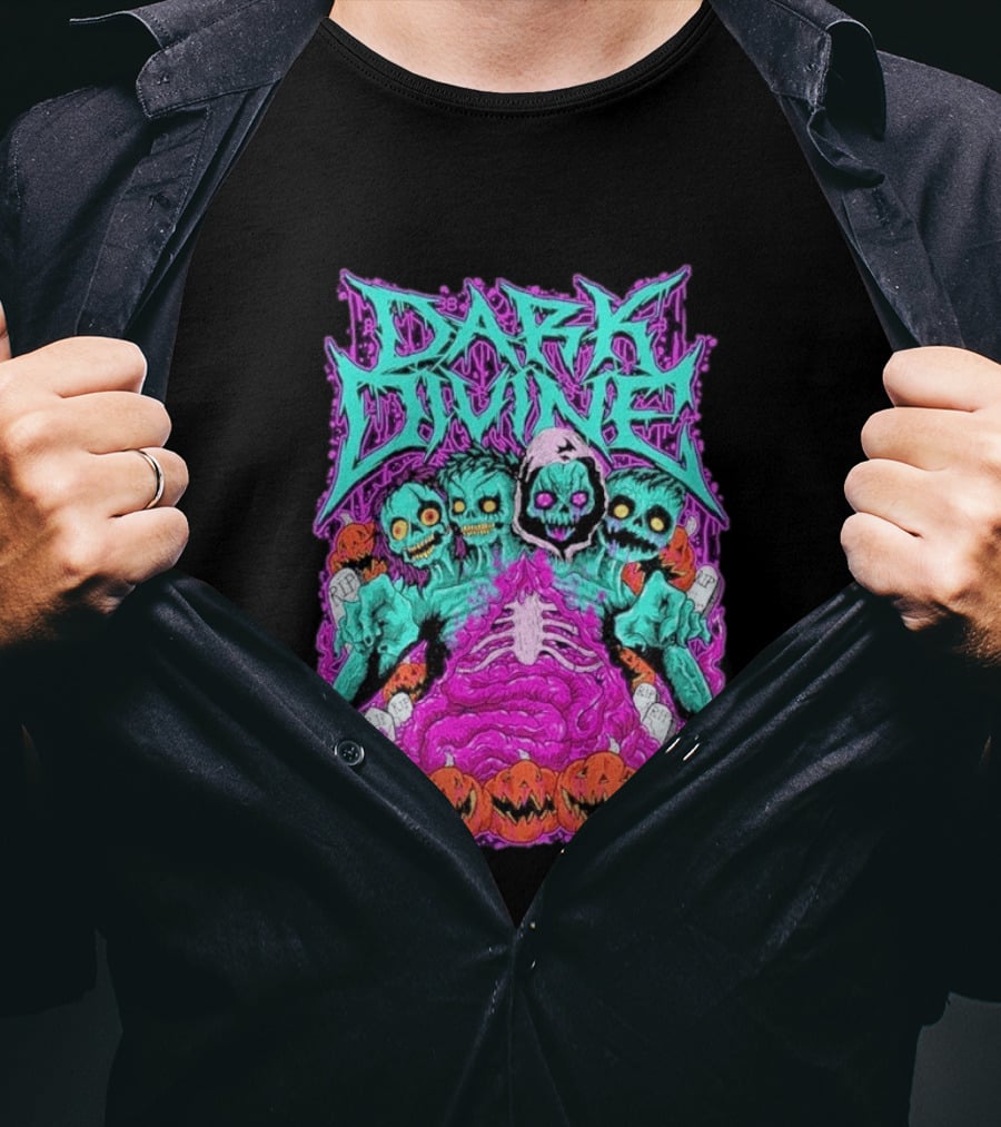 Dark Divine Skeletons With RIP Pumpkins T-Shirt