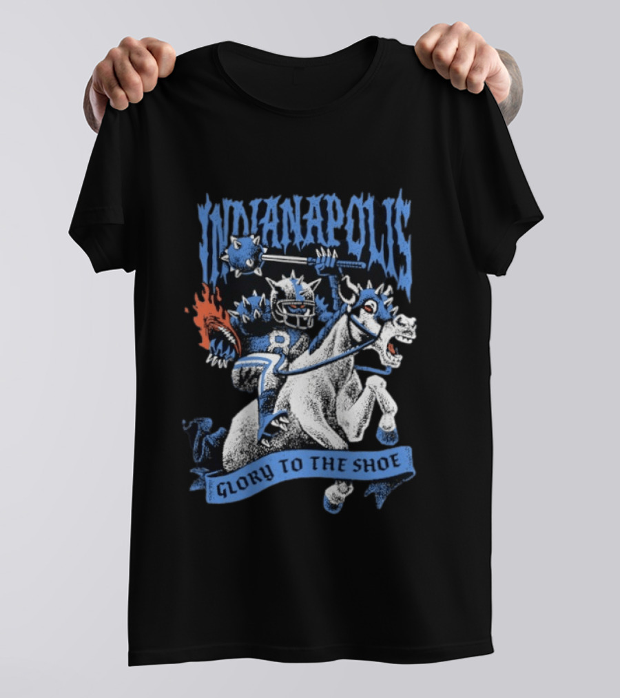 Indianapolis Colts Glory To The Shoe Knight Riding Football Monster Horse T-Shirt