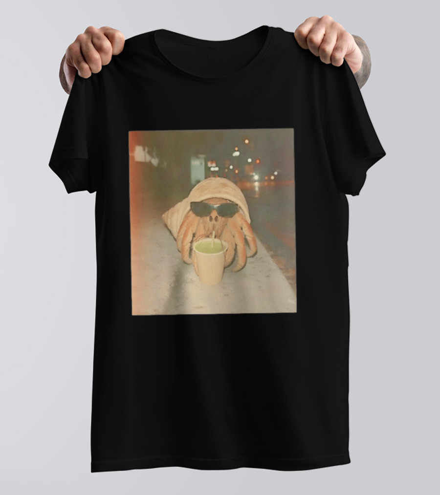 Hermit Crab Sunglasses Drinking Iced Beverage At Night T-Shirt