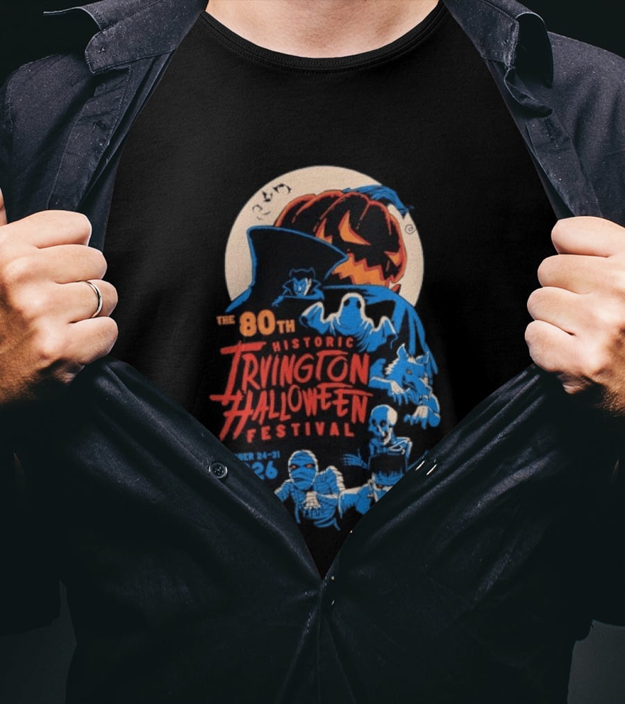 80th Historic Irvington Halloween Festival October 24 31 2026 Vintage Monsters T-Shirt