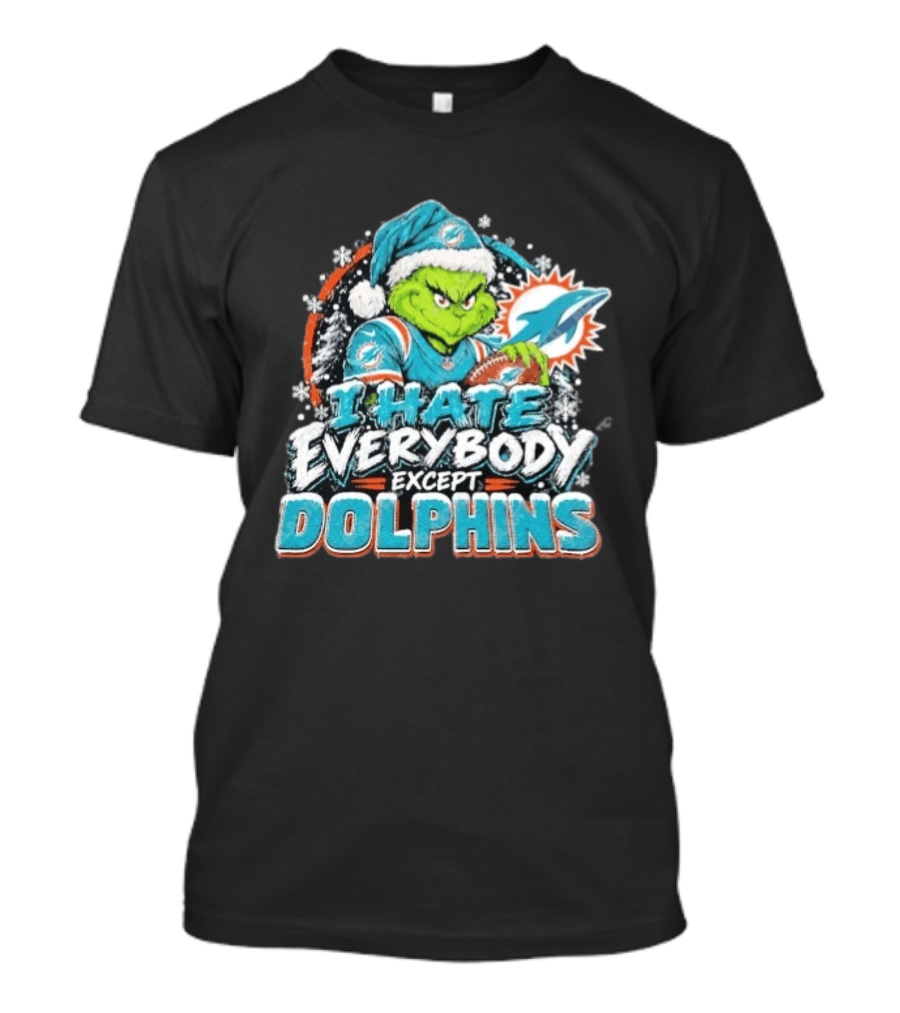 Original Miami Dolphins Grinch I Hate Everybody Except Dolphins Fans Christmas Holiday T-Shirt