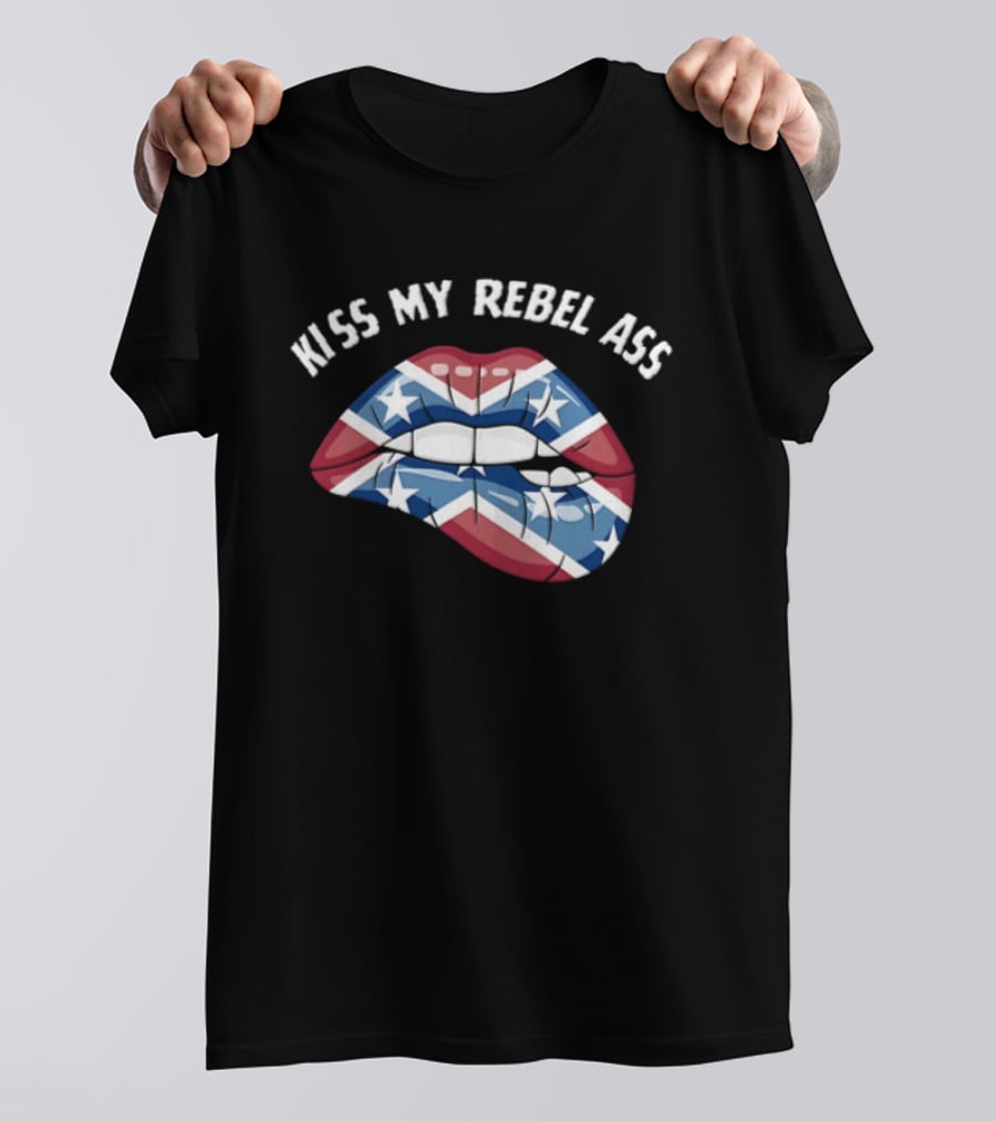 Kiss My Rebel Lips With Confederate Flag Stars T-Shirt