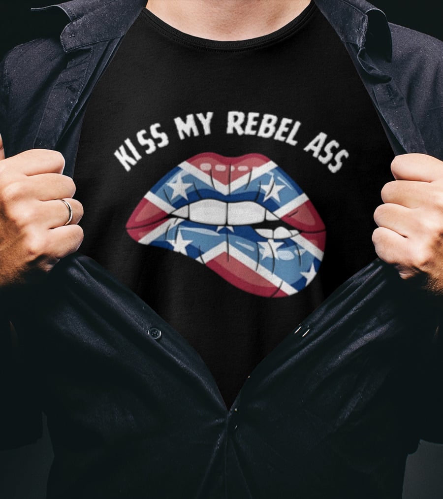 Kiss My Rebel Lips With Confederate Flag Stars T-Shirt