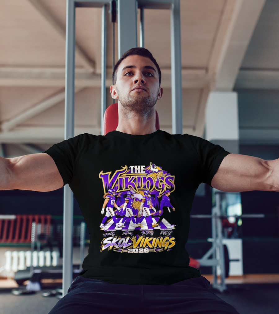 Minnesota Vikings Skol Vikings Abbey Road 2026 T. J. Hockenson Justin Jefferson Kevin O'Connell T-Shirt