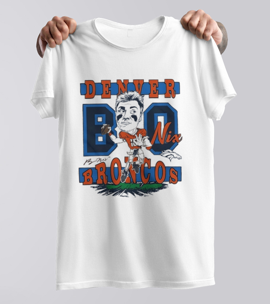 Denver Broncos Bo Nix Caricature Player T-Shirt