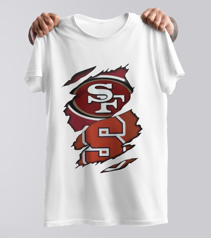 San Francisco 49ers SF Syracuse Orange S Ripped Logos T-Shirt
