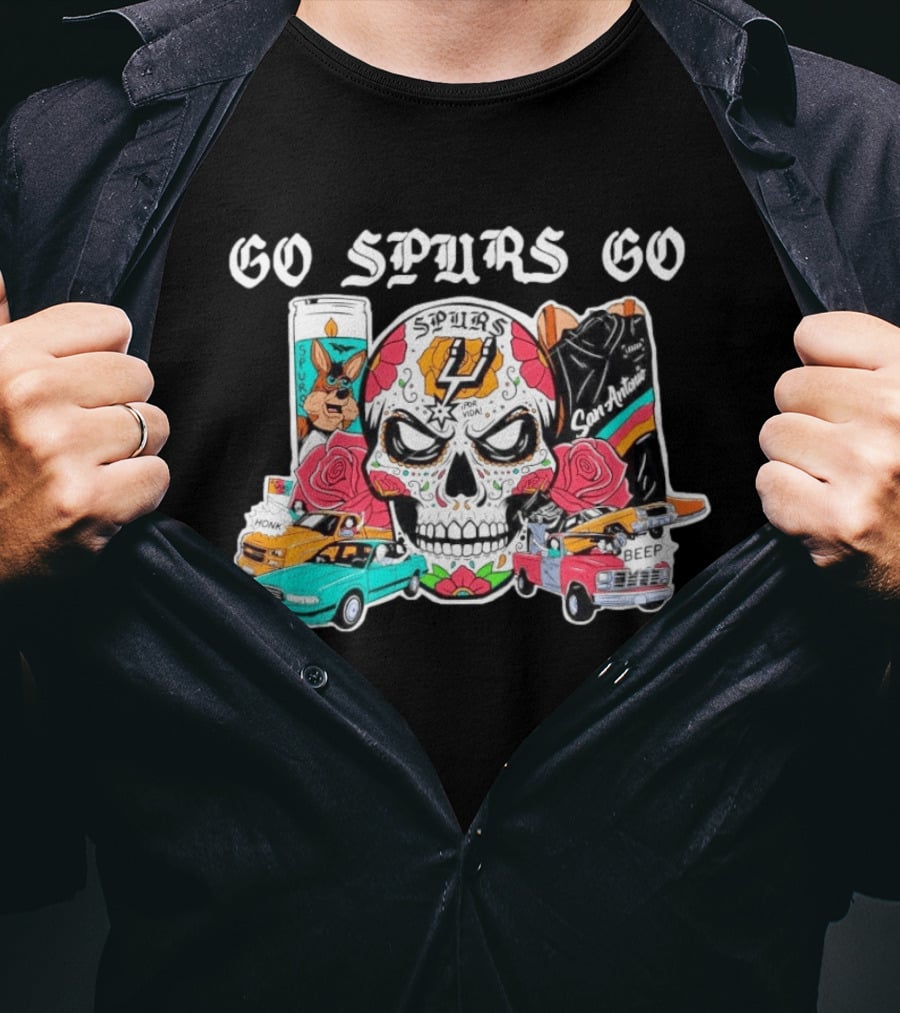 Day Of The Dead Spurs Skull San Antonio Go Spurs Go Texas Cars T-Shirt