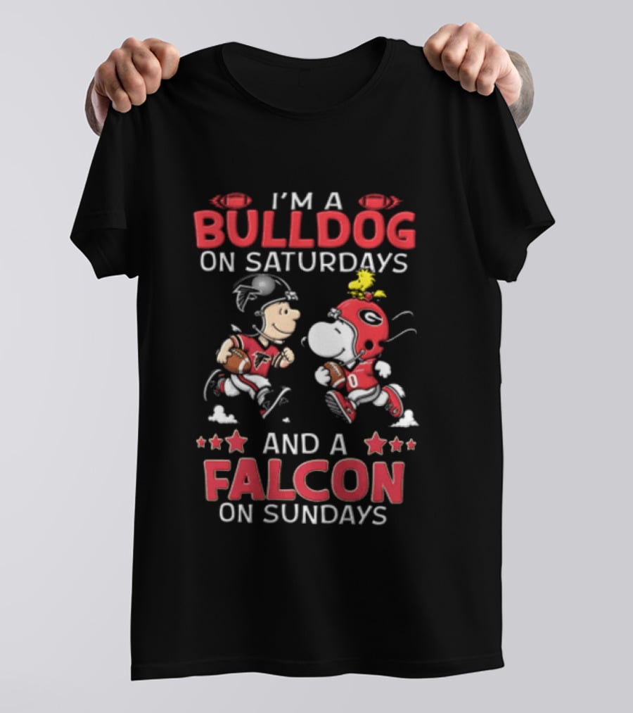 I'm A Bulldog On Saturdays And A Falcon On Sundays Charlie Brown Snoopy Woodstock Sports Fan Gear T-Shirt