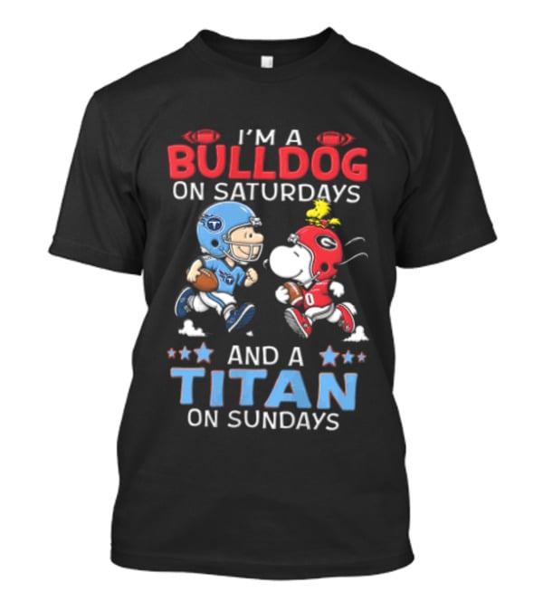 I'm A Bulldog On Saturdays And A Titan On Sundays Charlie Brown Snoopy Woodstock T-Shirt