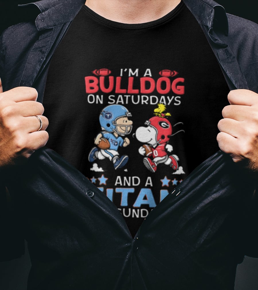 I'm A Bulldog On Saturdays And A Titan On Sundays Charlie Brown Snoopy Woodstock T-Shirt