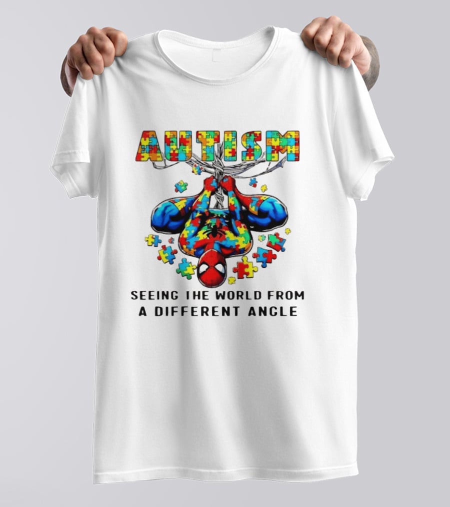 Autism Seeing The World From A Different Angle Spiderman Puzzle T-Shirt