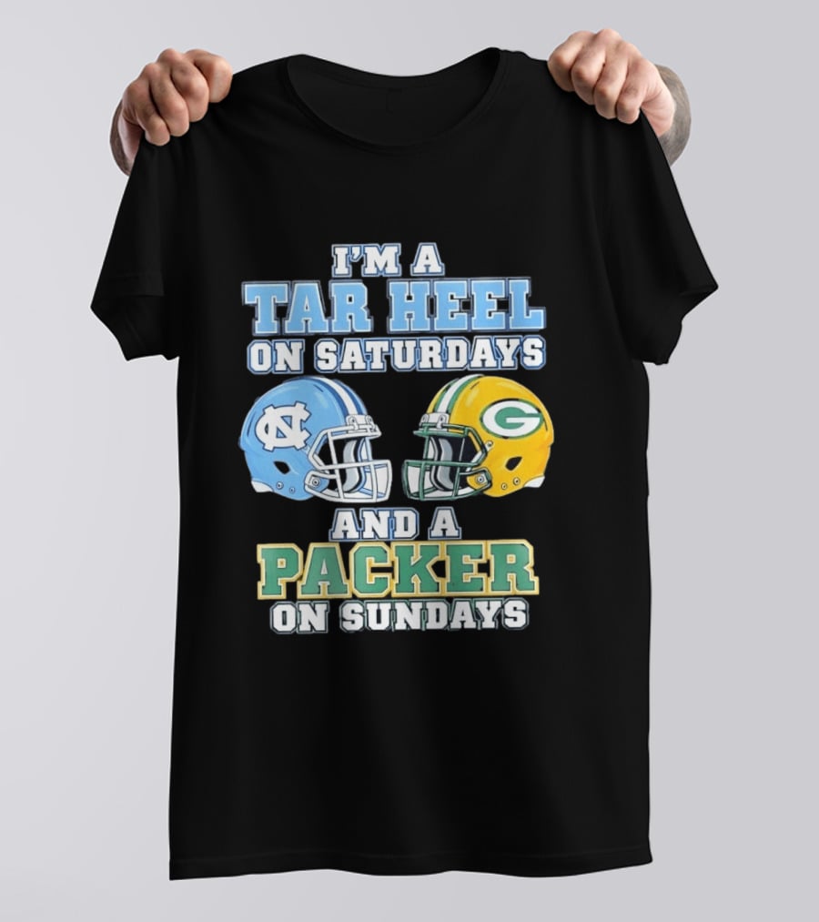 I'm A Tar Heel On Saturdays And Packer On Sundays NC UNC Football Helmet Fan Gear T-Shirt