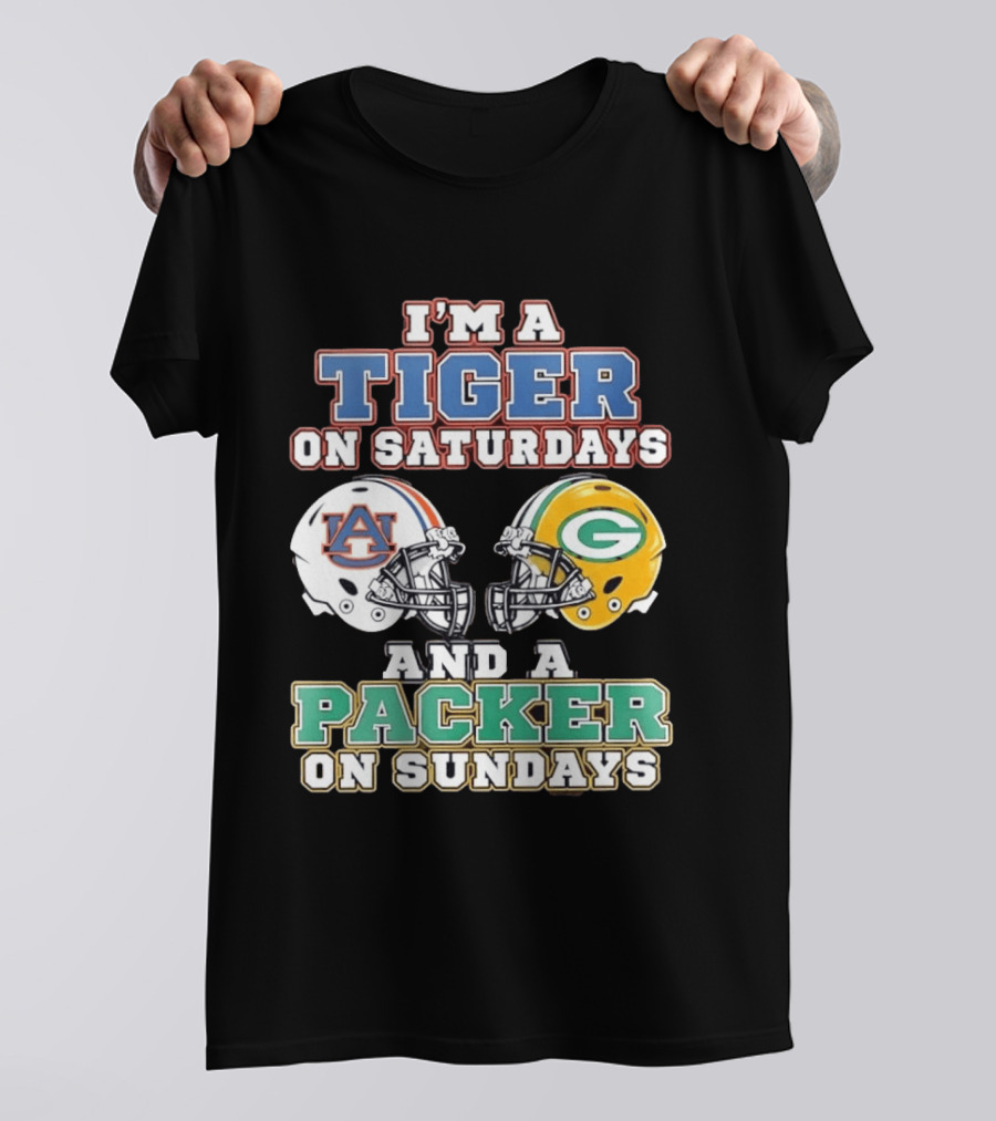 Auburn Tigers Saturdays Green Bay Packers Sundays Football Helmets T-Shirt