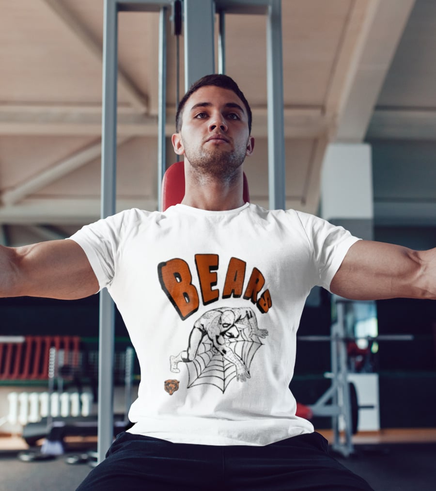 Chicago Bears Spider Man Crouching On Web With Bears T-Shirt