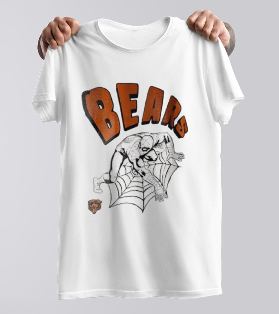 Chicago Bears Spider Man Crouching On Web With Bears T-Shirt