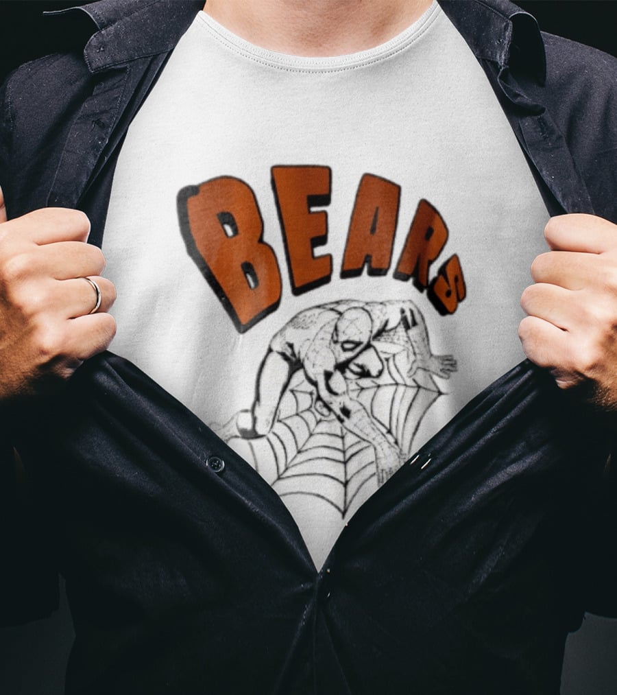Chicago Bears Spider Man Crouching On Web With Bears T-Shirt