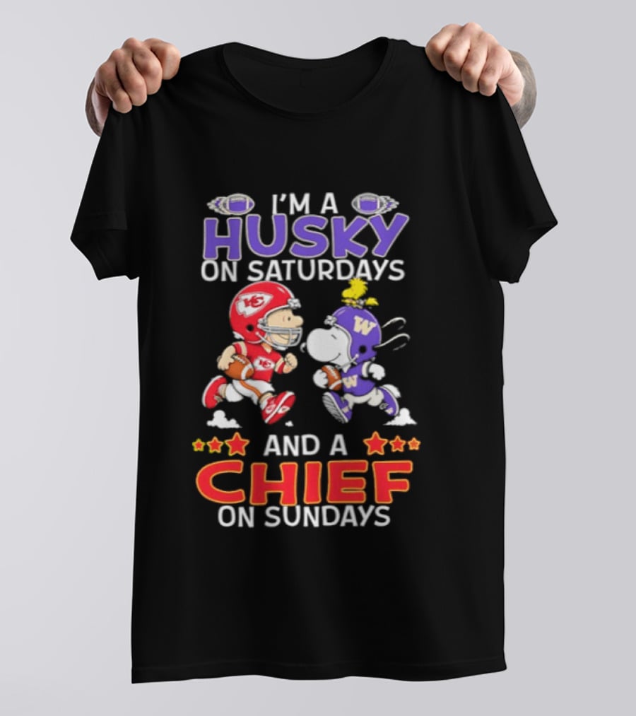 Snoopy Charlie Brown I'm A Husky On Saturdays Chief On Sundays T-Shirt