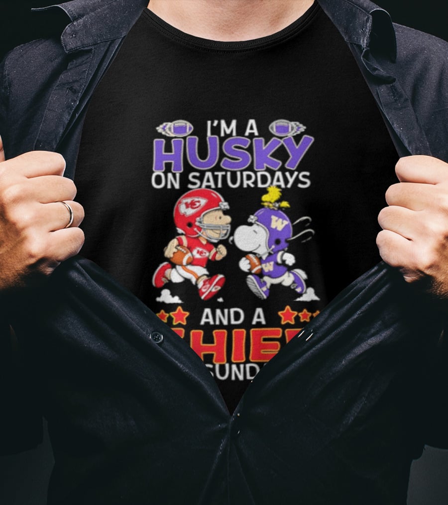 Snoopy Charlie Brown I'm A Husky On Saturdays Chief On Sundays T-Shirt