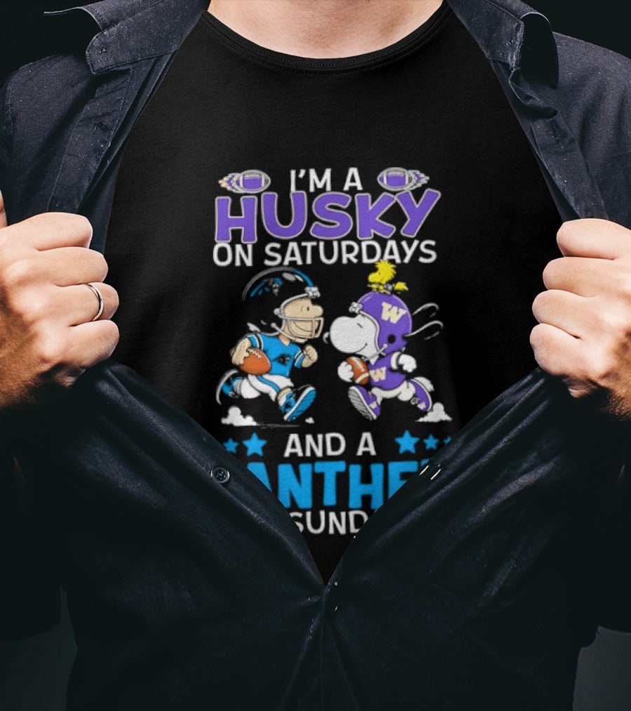I'm A Husky On Saturdays And A Panther On Sundays Snoopy And Charlie Brown Football Enthusiasts T-Shirt
