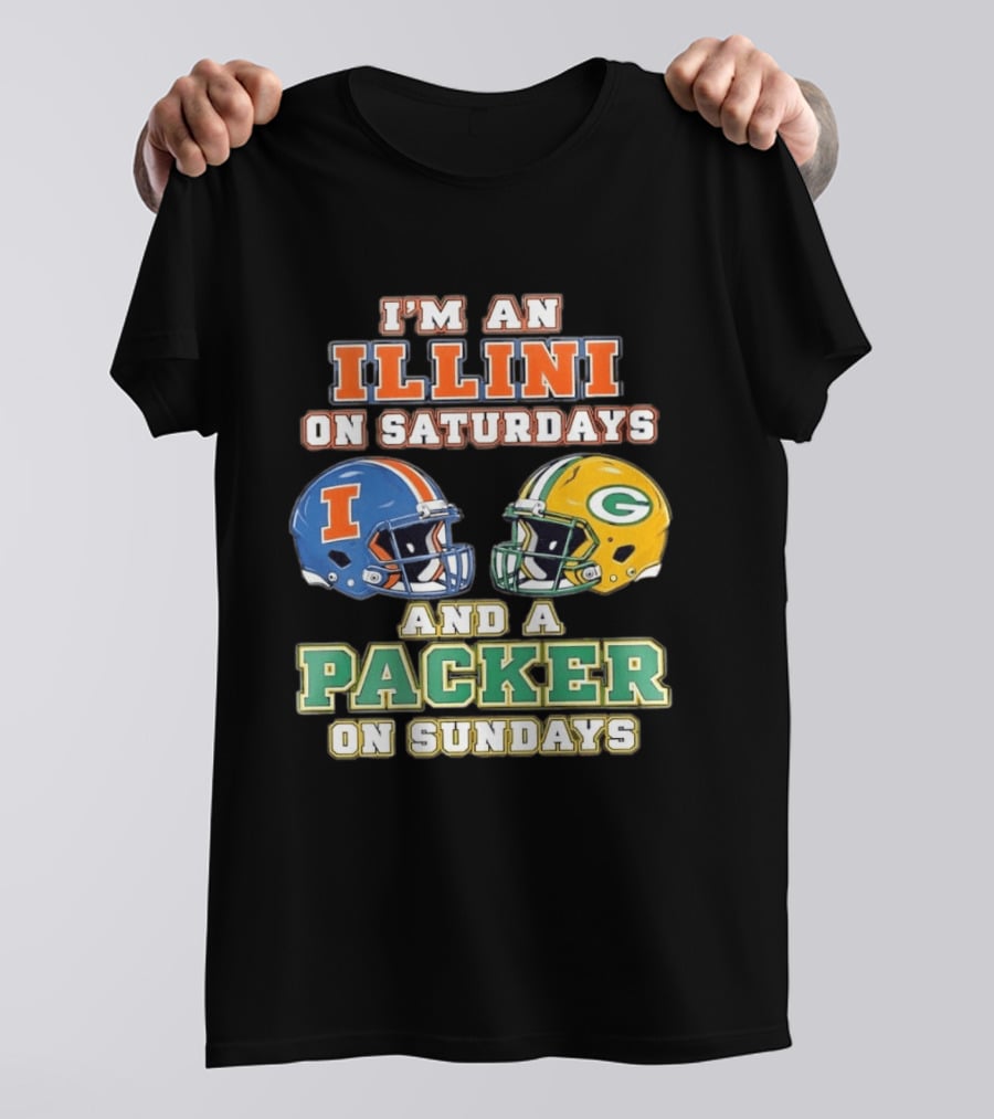 I'm An Illini On Saturdays And A Packers Fan On Sundays Football Helmets T-Shirt