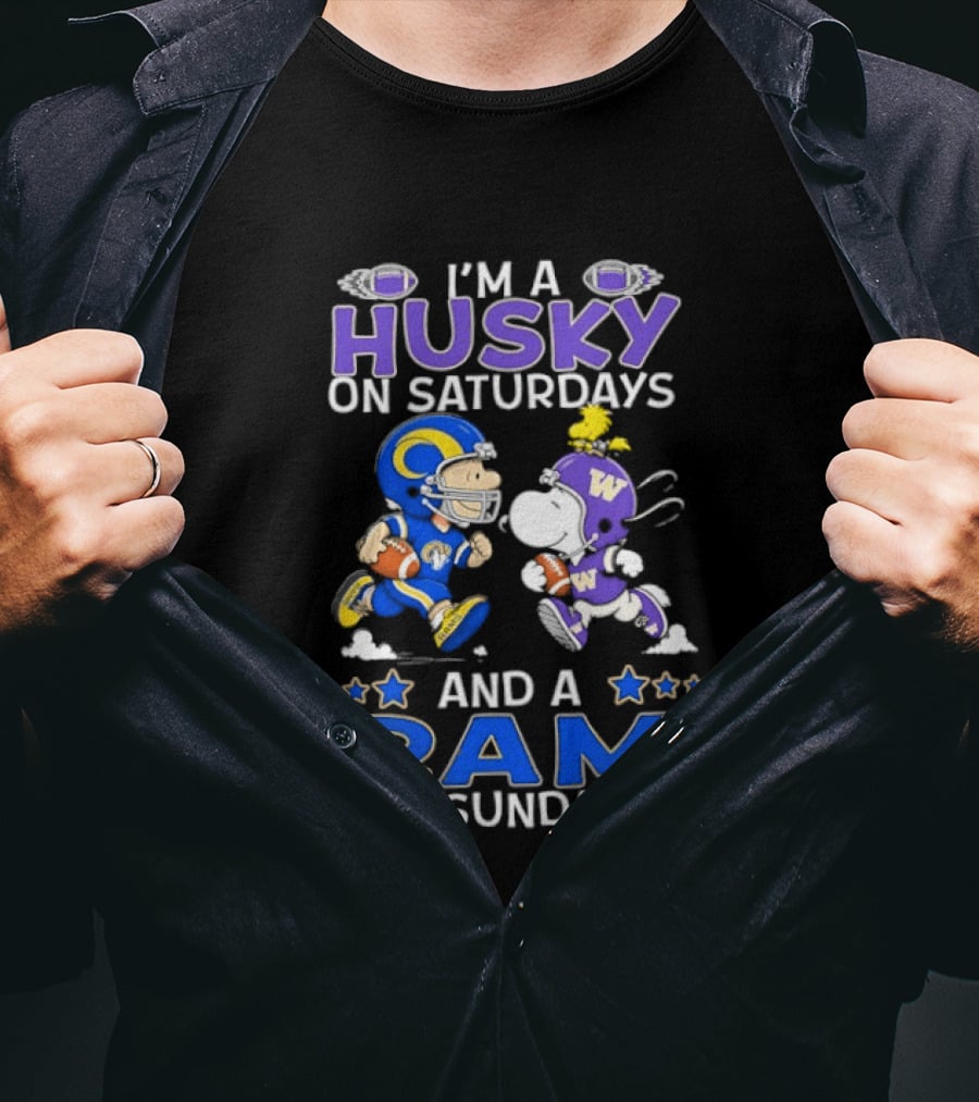 Snoopy Charlie Brown Husky Saturdays Ram Sundays Football T-Shirt