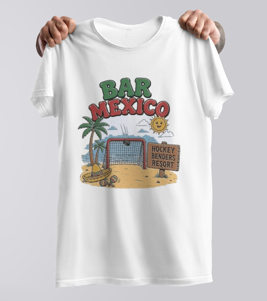 Bar Mexico Hockey Benders Resort Beach Fun With Palm Trees And Sombrero T-Shirt