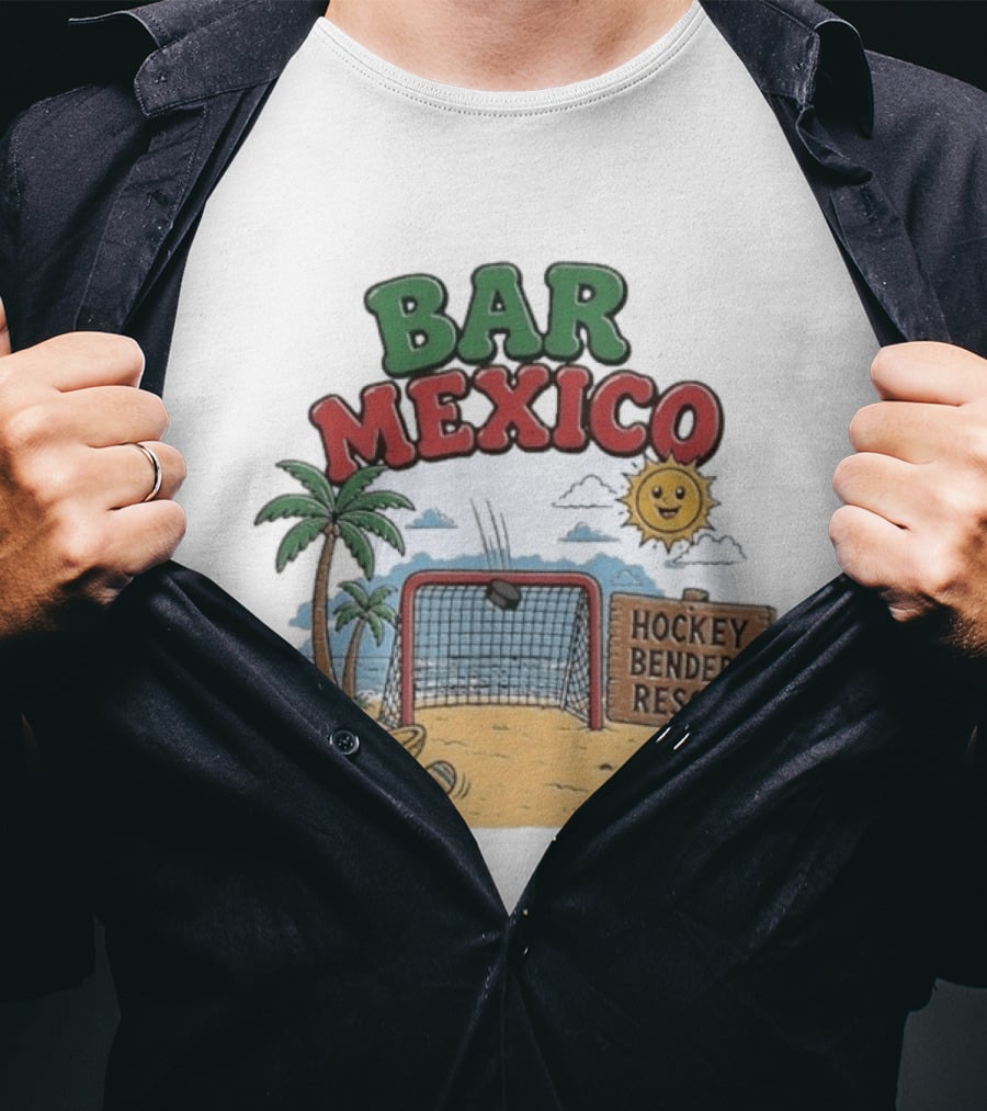 Bar Mexico Hockey Benders Resort Beach Fun With Palm Trees And Sombrero T-Shirt