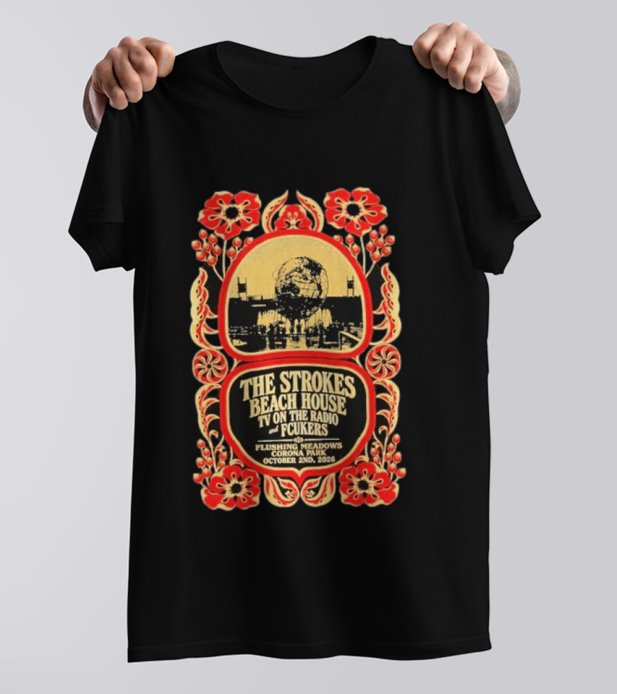 The Strokes Beach House TV On The Radio Fcukers Unisphere Flushing Meadows Corona Park October 2 2026 T-Shirt