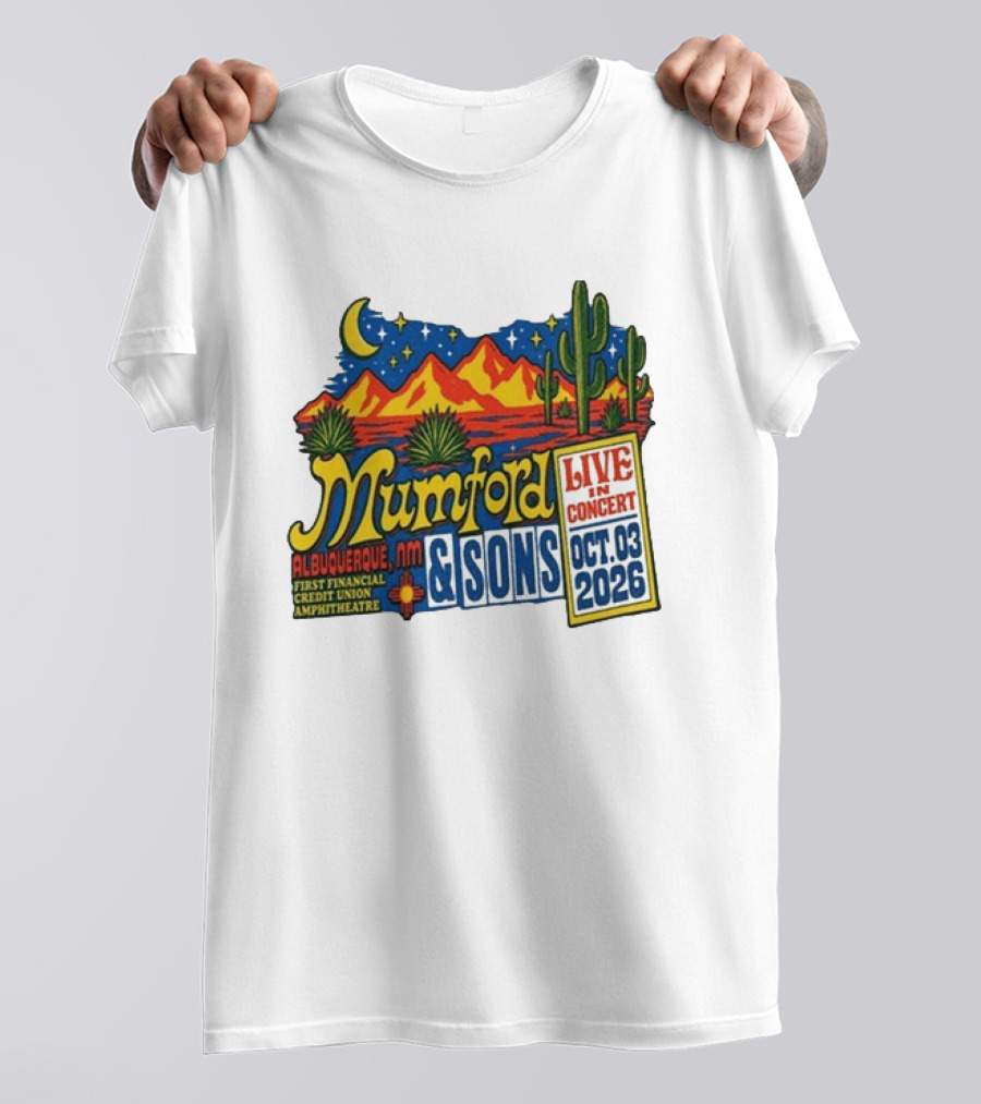 Mumford & Sons Albuquerque NM Live In Concert Oct 03 2026 First Financial Credit Union Amphitheatre T-Shirt