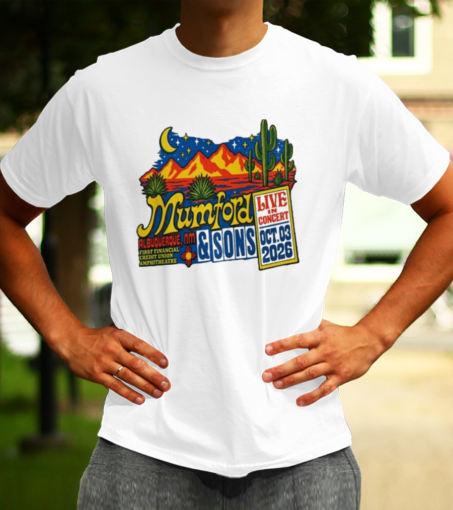 Mumford & Sons Albuquerque NM Live In Concert Oct 03 2026 First Financial Credit Union Amphitheatre T-Shirt
