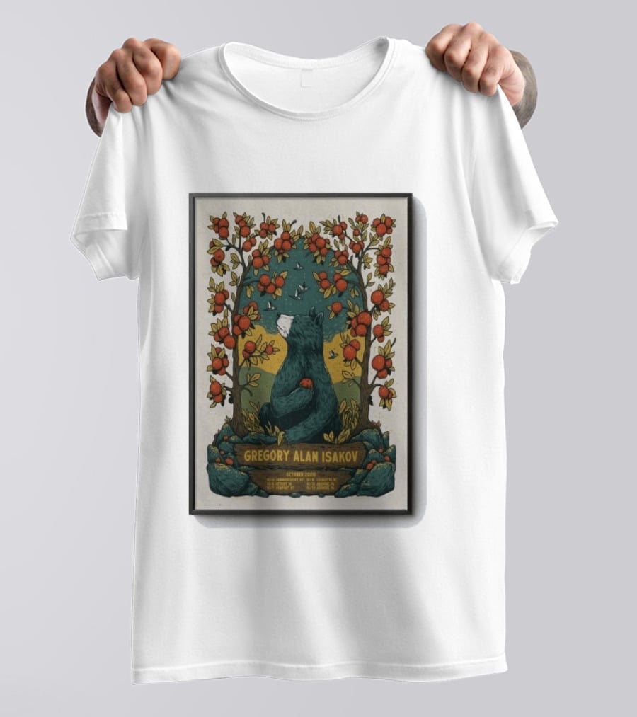 Gregory Alan Isakov October 2026 Show With Bear And Red Flowers T-Shirt