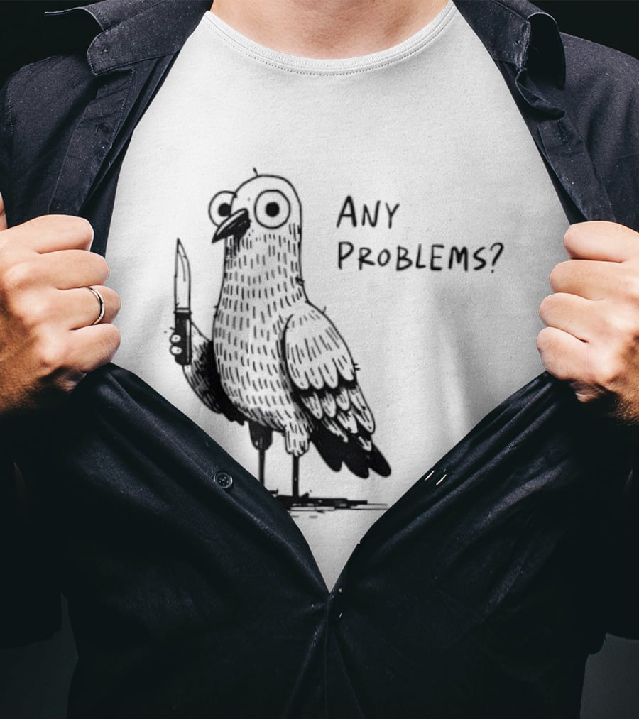 Pigeon With Knife Any Problems Retro Style Black Sketch T-Shirt