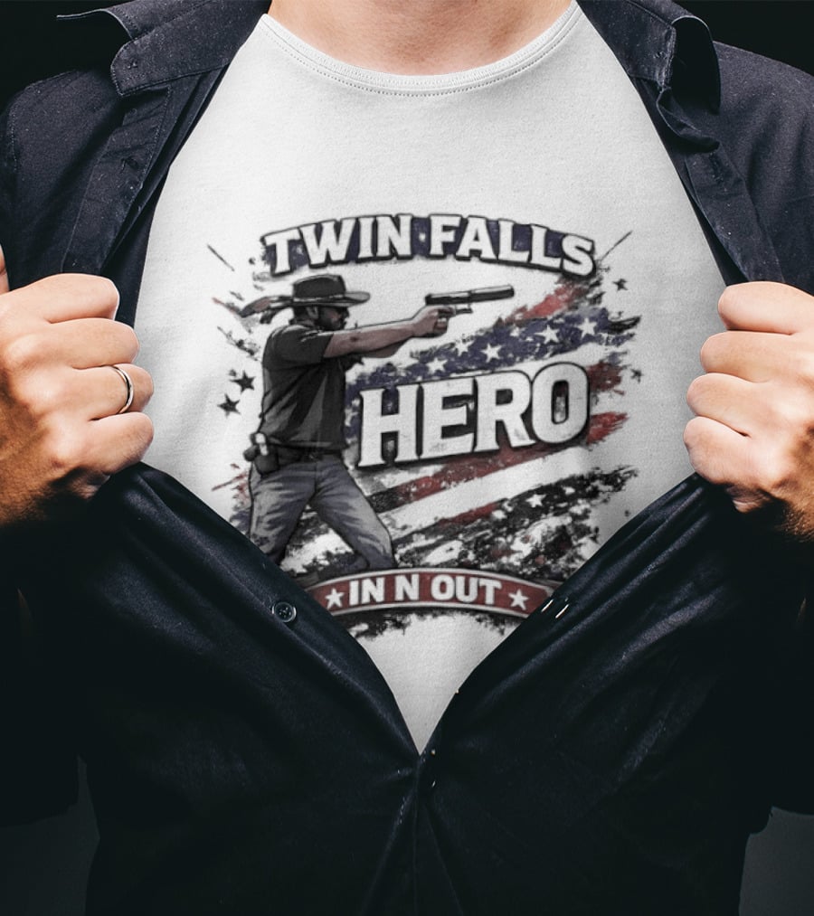 Twin Falls Hero In N Out American Flag Gunman T-Shirt