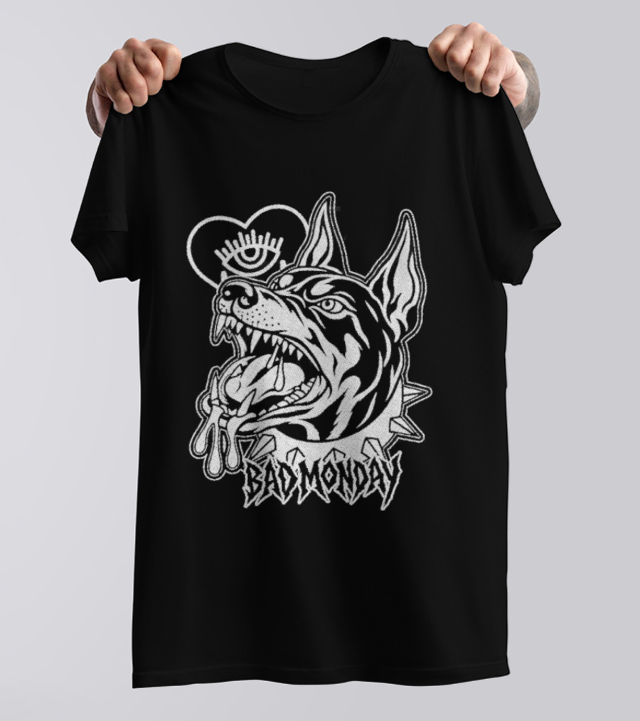 Bad Monday Bark Heavy Dog With Spiked Collar And Crown T-Shirt