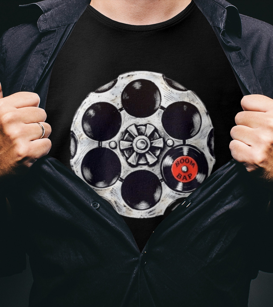 Boom Bap Vinyl Record Revolver Cylinder T-Shirt