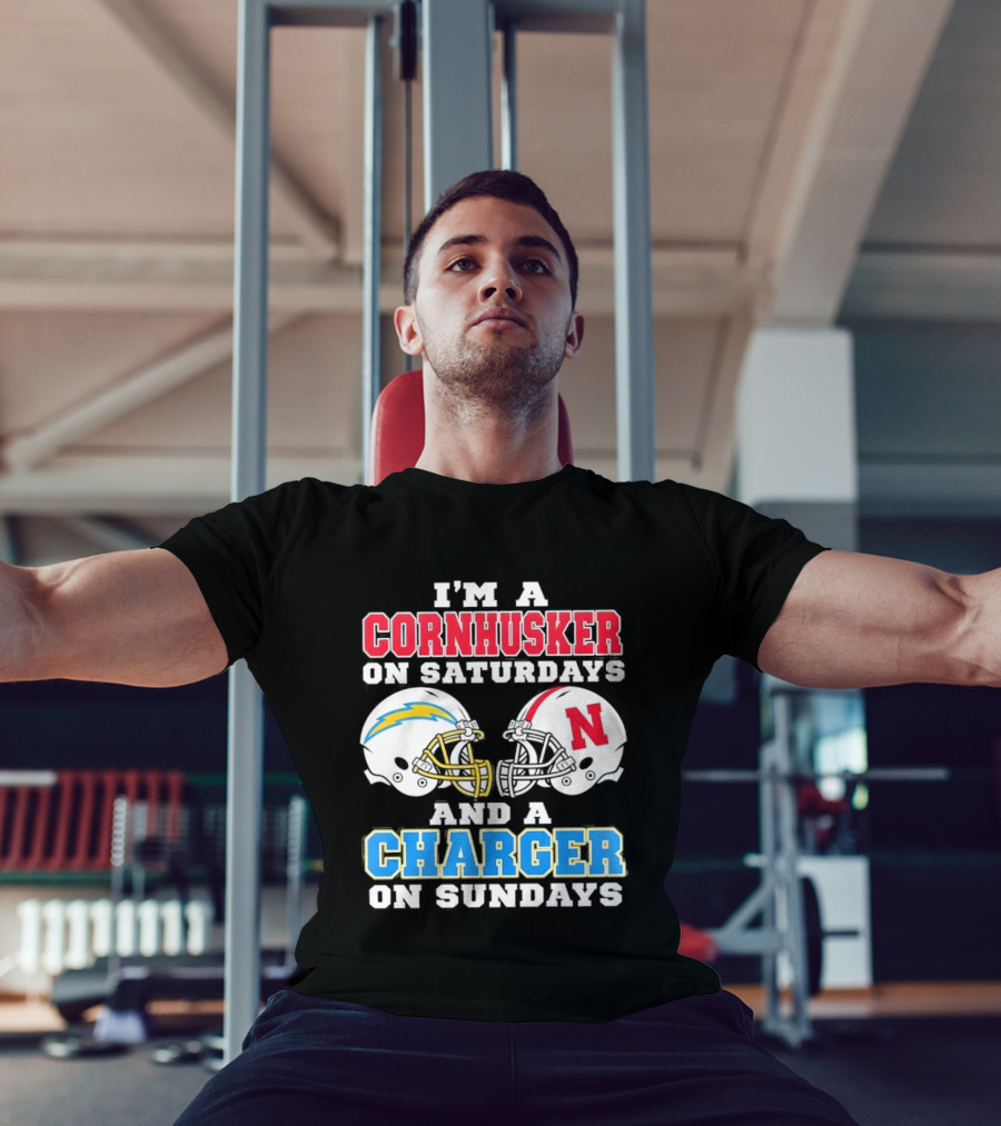 I'm A Cornhusker On Saturdays And A Charger On Sundays Football Fan Football Team Helmets T-Shirt