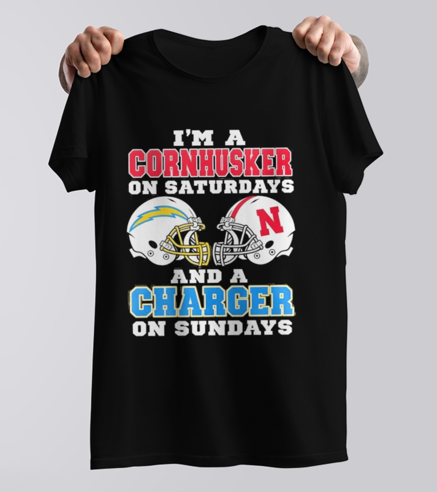 I'm A Cornhusker On Saturdays And A Charger On Sundays Football Fan Football Team Helmets T-Shirt