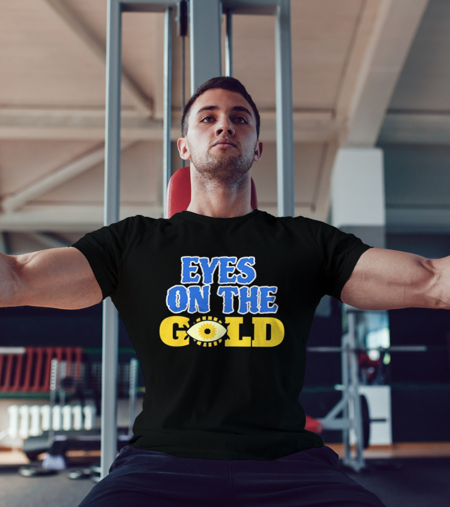 Eyes On The Gold Bold Eye Motif Yellow Blue T-Shirt