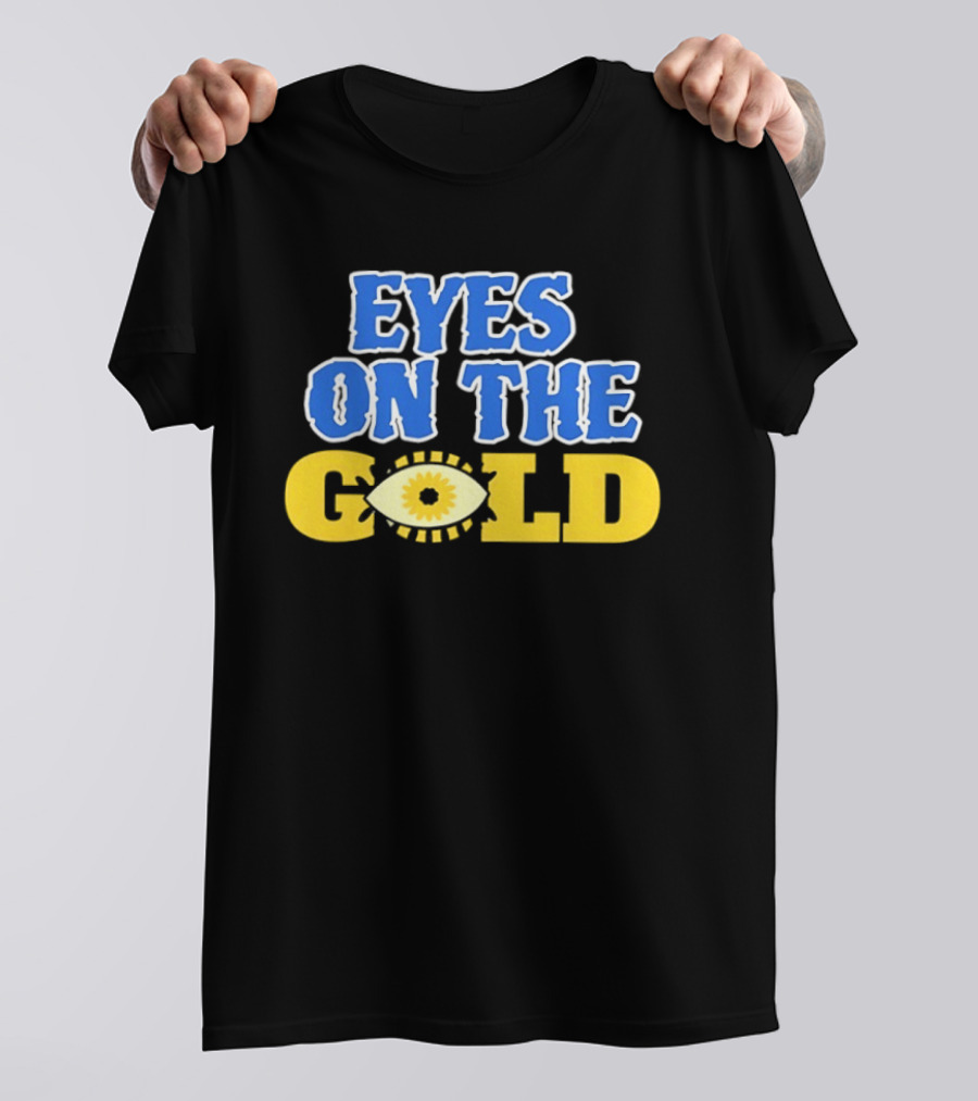 Eyes On The Gold Bold Eye Motif Yellow Blue T-Shirt