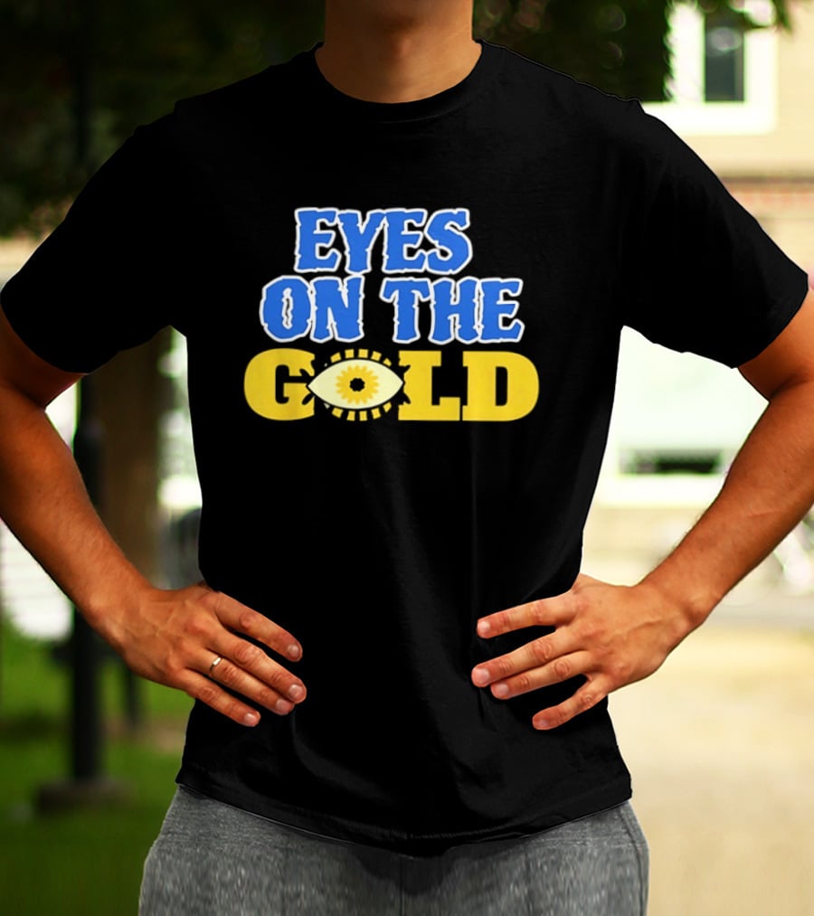 Eyes On The Gold Bold Eye Motif Yellow Blue T-Shirt