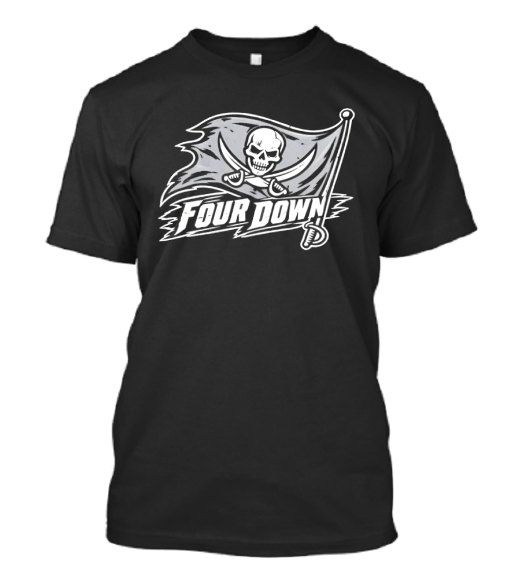 Tampa Bay Buccaneers Four Down Pirate Flag Skull Football T-Shirt