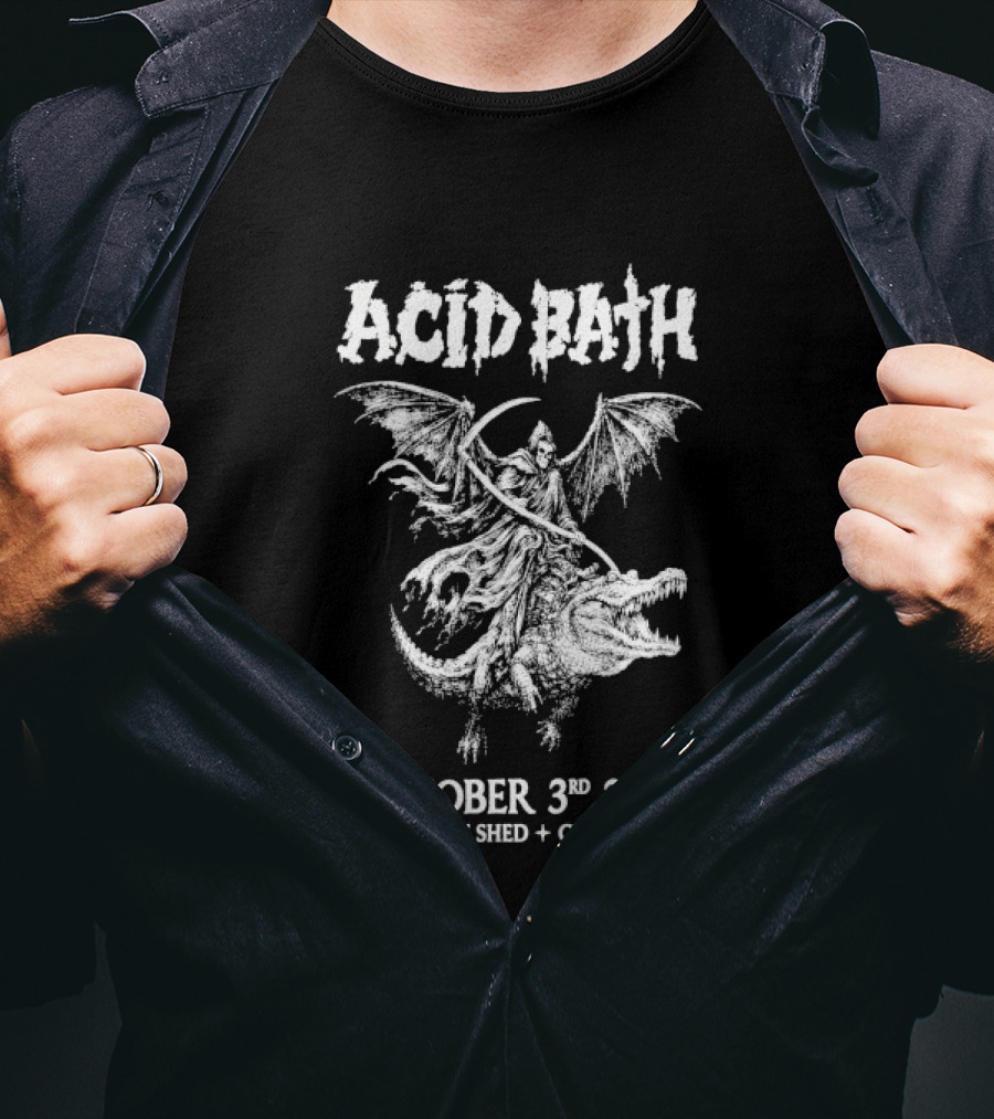 Acid Bath Grim Reaper Gator October 3 2026 The Salt Shed Chicago T-Shirt