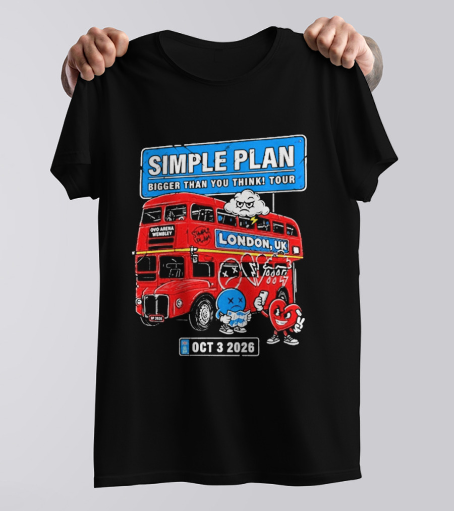 Simple Plan Bigger Than You Think Tour London UK Double Decker Oct 3 2026 T-Shirt