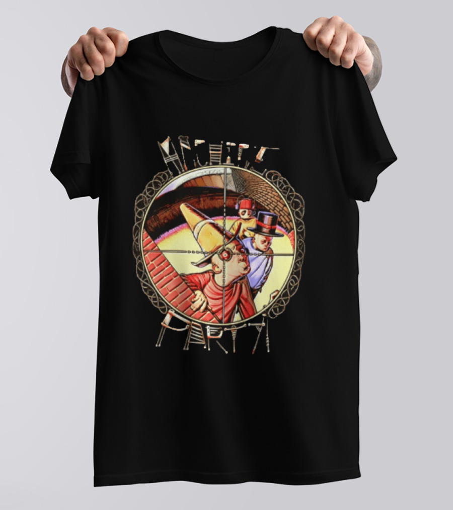 Machine Party Surreal Dark Fantasy Dystopian Vintage Cartoon Target Crosshair T-Shirt